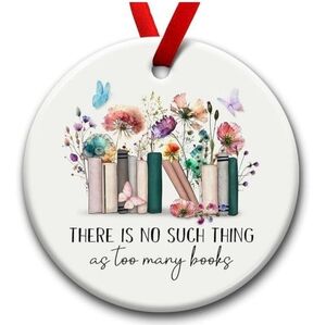 Book Themed With Floral Design Ceramic Ornament
